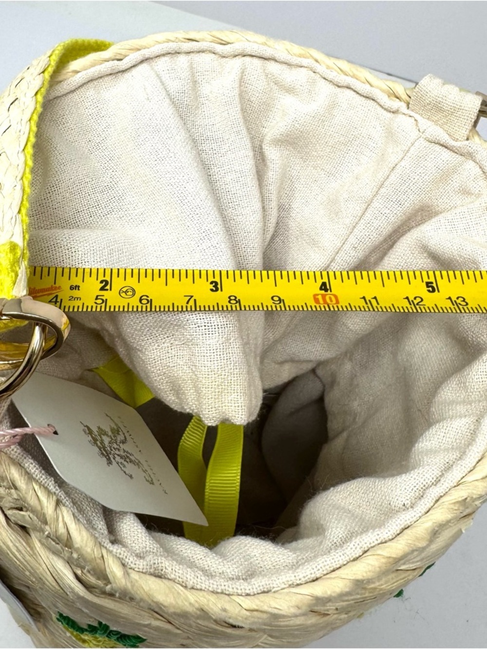 NEW Rachel Ashwell Pineapple Straw Bucket Drawstring Bag Purse  Embroidered - Picture 9 of 10